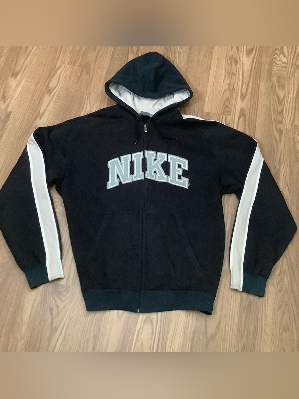 Nike 90s Frayed Spell Out Logo Full Zip Hoodie Mens Size XXL Silver Tag